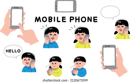 Illustration set of children operating smartphones