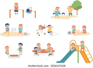 Illustration set of children playing