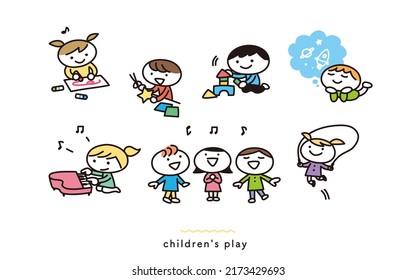 Illustration set of children playing children