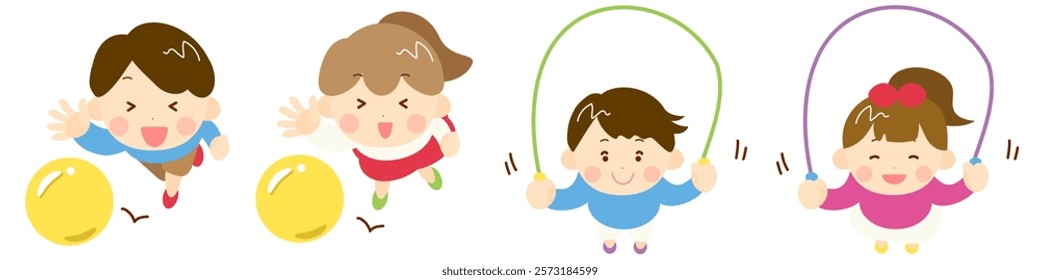 Illustration of a set of children playing outdoors