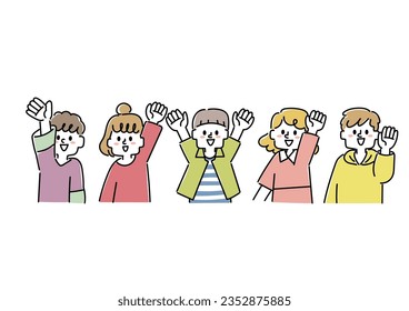  Illustration set of children raising their hands