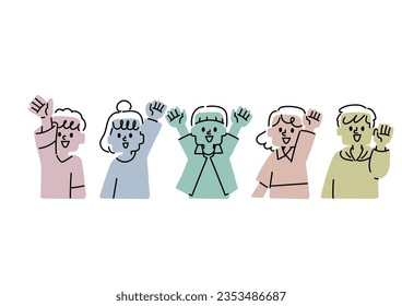  Illustration set of children raising their hands