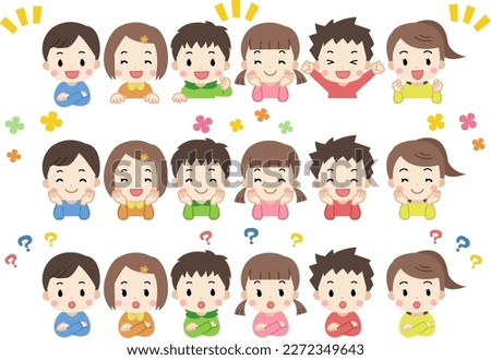 Illustration set of children with smiles and thinking expressions