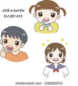 
Illustration set of children wearing orthodontic appliances