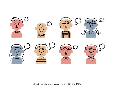 Illustration set of children who are angry or frustrated
