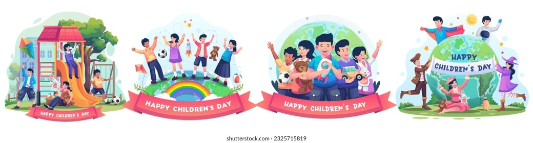 Illustration Set of Children's Day. Flache Vektorgrafik
