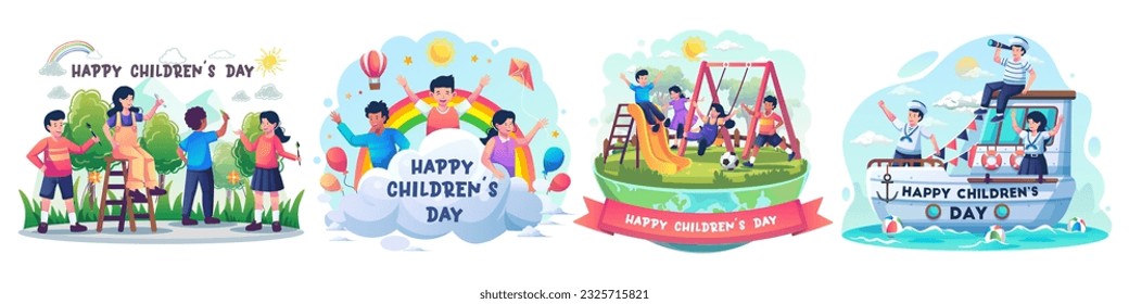 Illustration Set of Children's Day. Flat-style vector illustration