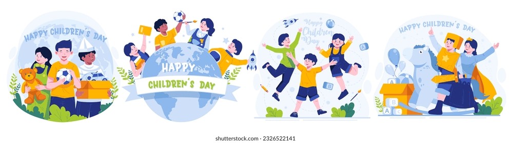 Illustration Set of Children's Day. Flat-style vector illustration