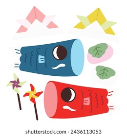 Illustration set for Children's Day (Kodomo no Hi) and Boys' Festival (Tango no Sekku) in flat style