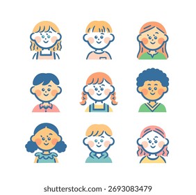 Conjunto de ilustración de rostros de niños en todo el mundo