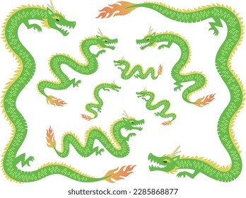 Ilustración de dragones verdes de estilo chino