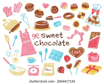 illustration set of chocolates and baking for valentine's day
