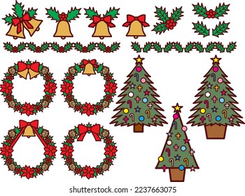 Juego de ilustraciones de decoraciones navideñas