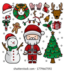 Ilustración del conjunto de vectores de doodle de navidad El concepto de tecnología aislada. Estilo de caricatura plana adecuado para llevar páginas web, carteles, volantes, pegatinas, tarjetas