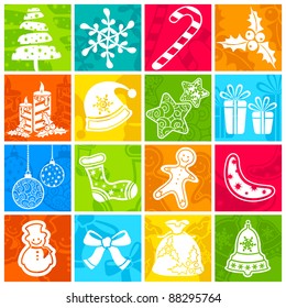 illustration of set of christmas element on colorful blocks