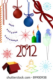 illustration with set of christmas elements isolated on white background