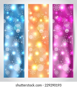 Illustration set Christmas glowing banners with snowflakes - vector