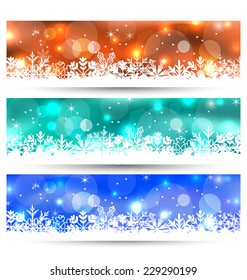 Illustration set Christmas glowing cards with snowflakes - vector