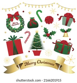 Illustration set of Christmas items. Vector illustration on white background.