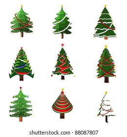 Illustration von Weihnachtsbaum in unterschiedlichem Stil