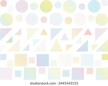 Illustration set of circles, triangles, and squares with dots and stripes in colorful gradient colors