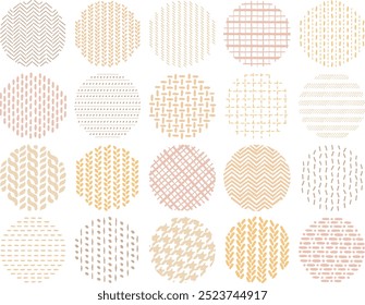 Illustration set of circles with various hand drawn style stitch and knit patterns