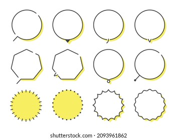 Illustration set with circular and polygonal speech bubbles, headings, titles, and points. (line drawing, with yellow shadow version)