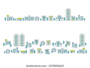 Illustration set of cityscape. Flat vector material isolated on white background.