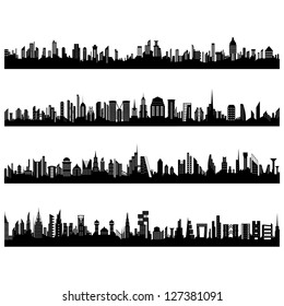 illustration of set of cityscape silhouette on white background