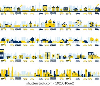 illustration set of city,town, amusement park and traffic