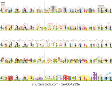 illustration set of city,town, factory area and life style people