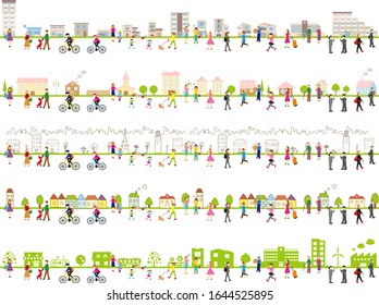 illustration set of city,town, factory area and life style people