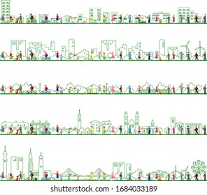 Illustration Set Of City,town, Factory Area And Lifestyle People