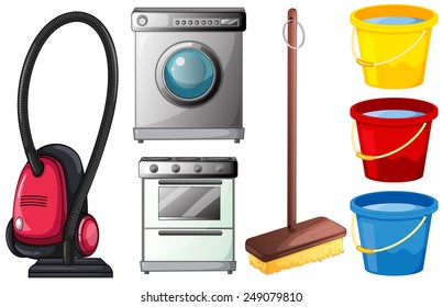 Illustration of a set of cleaning equipments