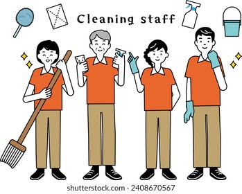 Illustration set of cleaning staff. The background is transparent.