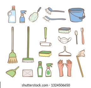 Illustration set of cleaning tools