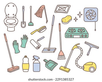 illustration set of cleaning tools