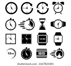 illustration set of clock icons in 

flat style