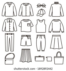 Illustration set of clothes and fashion miscellaneous goods