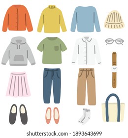 Illustration set of clothes and fashion miscellaneous goods