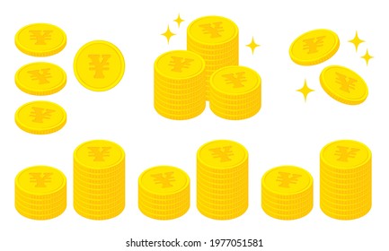 Illustration set of coins with the yen symbol