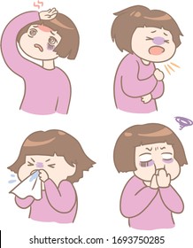 Illustration set of cold symptoms