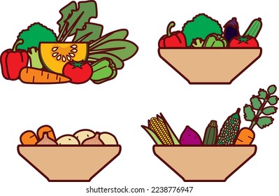 Conjunto de ilustraciones de una colección de verduras
