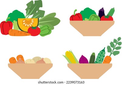 Conjunto de ilustraciones de una colección de verduras