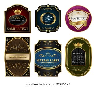 Illustration set colored gold-framed labels - vector