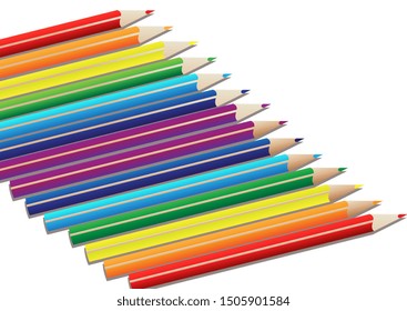 Illustration of a set of colored pencils on a white background