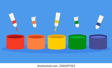 Illustration of a set of colored tubes with paint, vector illustration