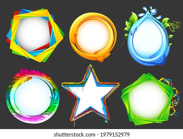 illustration of set of colorful abstract shape with blank copy space for message text