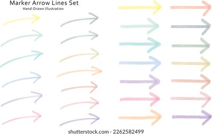 Illustration set of colorful arrow marker lines