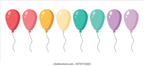 Illustration of a set of colorful balloons for festive occasions and celebrations, professionally on a white background